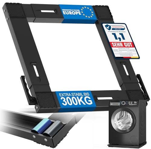 Sheflajor Base Lavatrice con Ruote & Freno – Regolabile 37-67 cm – Portata 300 kg – Rullo di trasporto con Ammortizzazione Vibrazione per Lavatrice, Asciugatrice e Frigorifero