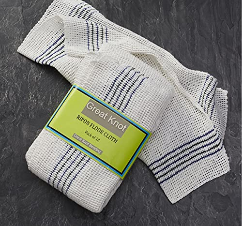Great Knot 100% Cotton Large Strong Heavy Floor Cleaning Cloths Household Pack of 10 (White)