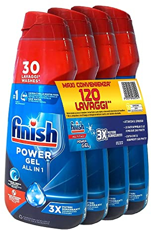 Finish Powergel Gel Detersivo per Lavastoviglie Liquido, Multiazione, Poteri Sgrassanti, Fresh, 120 Lavaggi, 4 Confezioni da 30 Lavaggi