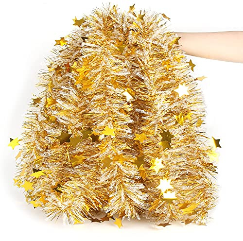 LOMIMOS Ghirlanda di orpelli di Natale, decorazione scintillante in oro bianco per albero di Natale, forniture per matrimoni