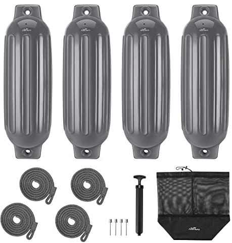 Affordura Boat Fenders 4 Pack Boat Bumpers with Ropes, Gray, 8.5 in