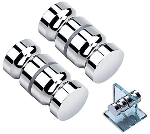 2 Pezzi Doccia Porta Pulsante Pomello per Porta Pomello Doccia Vetro Tondo Pomello Pomolo per Porta Doccia in Acciaio Inox Maniglia per Porta,Maniglione da Bagno In Acciaio Inossidabile (Argento)