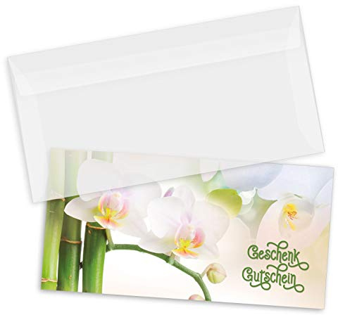 GESCHENKGUTSCHEINcom by POS-HAUER. Gutschein-Set. 50x Gutschein + Kuvert. Für Muttertag Valentinstag Gewerbe, blanko zum selber Ausfüllen.