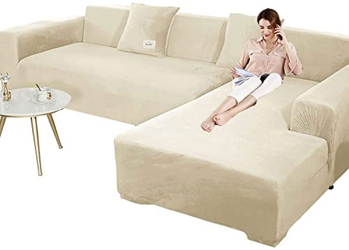 Elastische sofabezug ecksofa couchbezug l form für Hunde Haustiere,dickere sofa überzug 3 sitzer für Wohnzimmer,Sofabezug L Form beige Chaiselongue-Möbelschutz, Loveseat-Bezüge (2 Stück, schwarz
