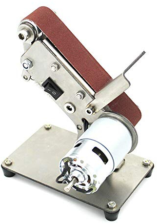 Lijadora de banda eléctrica, 100 W/300 W, mini lijadora eléctrica de banco, lijadora pulidora, 7 velocidades, control de velocidad, ángulo de mesa, corte de mesa (motor de husillo 775)