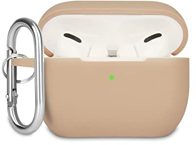 KOKOKA Case Cover Compatible with Airpods Pro, Soft Silicone Skin Case Cover Shock-Absorbing Protective Case for Airpods Pro 2019 with Carabiner, Front LED Visible, Milk Tea