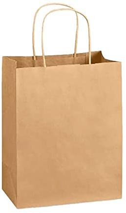 Pakomat Papiertüte 10 Stück - Glatte braune Papiertragetaschen, Geschenktüten mit Henkel, Einkaufstasche aus Kraftpapier, für Party, Feiern, starke Kraftpapier-Tüten klein & groß (Braun, 24x11x31cm)
