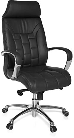möbelando Bürostuhl in Schwarz aus Echtes Leder - 62x66x128cm (LxBxH)