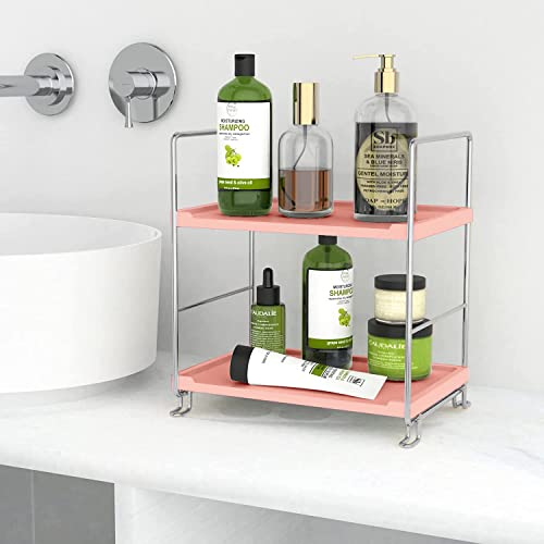 kaileyouxiangongsi Scaffale portaoggetti per cosmetici per piano di lavoro del bagno, mensola in piedi a 2 ripiani per organizer da cucina, vassoio organizer impilabile per profumi e bagno (rosa e