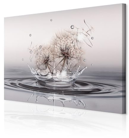 decomonkey Wandbilder Pusteblumen 60x40 cm 1 Teilig Leinwandbilder Wanddeko | Strukturleinwand, Holzkeilrahmen, Bild auf Leinwand, Kunstdruck, Wohnzimmer, Wanddekoration, Blumen, Natur, Wasser, Tropfen