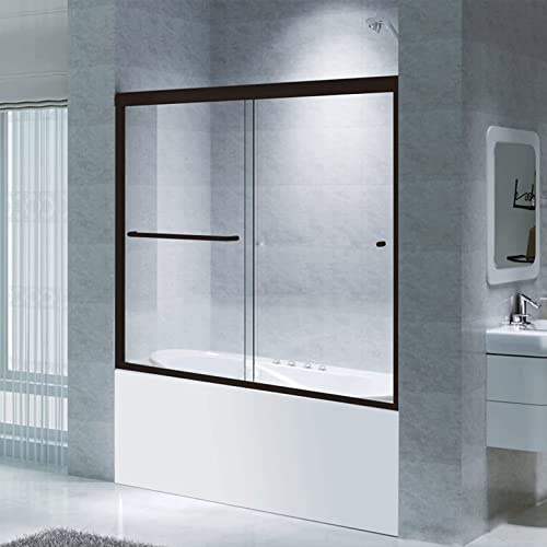 CKB Bathtub Door, 56-60 W × 56 H, 1/4 (6mm) ANSI Tempered Safety Glass, Semi-Frameless Bypass Tub Door, Matte Black