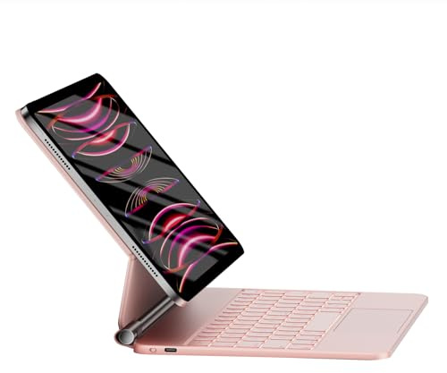 HOU iPad Air 5th &4th Generation Case mit Tastatur für iPad Pro 11 Zoll (4th / 3rd / 2nd / 1st) Gen 2022, Magic-Stand Tastaturhülle, Multi-Touch-Trackpad, QWERTZ,Rosa