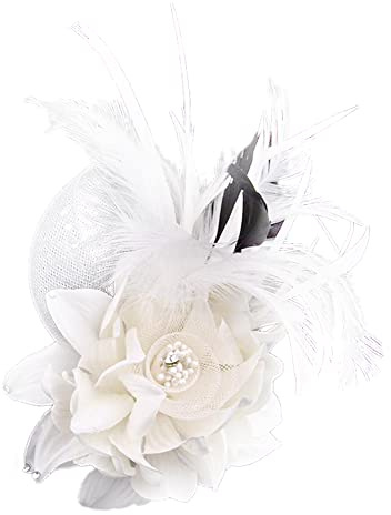 BYNYXI Vintage Feder Brosche, Damen Fascinator Elegante Ansteckblume Brosche Blume mit Federn und Perlen Brosche Hutfeder Brosche Anstecknadel Abzeichen für Anzug Hüte zum Hochzeit Bankett Party,10cm