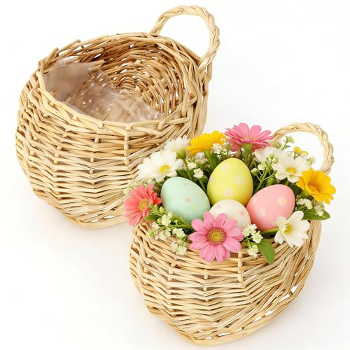 Zerodeko Gewebter Wandkorb Hängender Blumenkorb Aus Geflochtenem Material 2 Stück Für Pflanzen Oder Kunstblumen Zur Wanddeko Im Wohnzimmer Küche Bad Eingang
