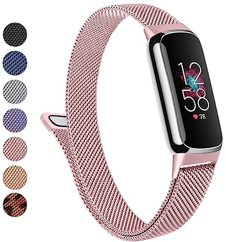 Metal Band for Fitbit Luxe Bands Women Men, Stainless Steel Mesh Loop Adjustable Magnetic Wristband Replacement Strap Compatible with Fitbit Luxe Fitness and Wellness Tracker
