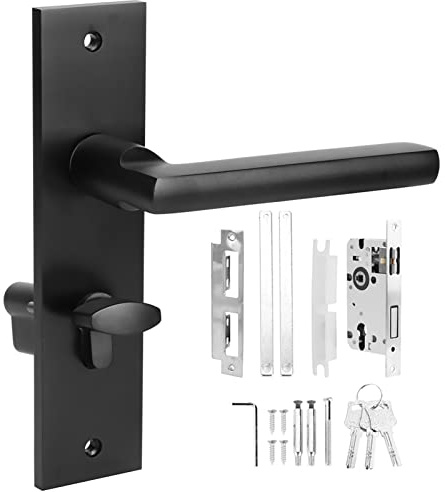 Natudeco Serrure de Poignée de Porte Serrure à Levier en Alliage de Zinc Dormants Poignée D'entrée De Porte Serrures Fendue pour Maison Chambre à Coucher Noir