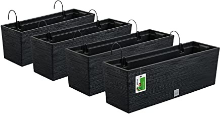 PAFEN 4X Blumenkasten Blumentopf mit Halterungen - 18 x 58 x 19,5 cm - Pflanzkübel Pflanztopf inspiriert Natur: Kiefernnadeln Balkonkästen mit Einsatz, Anthrazit