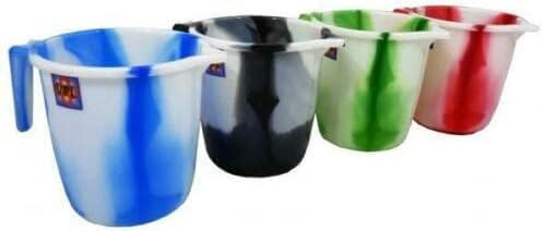 (Set of 4) Tie Dye Design 1.5 Litre Plastic Water Jug with Handle and Spout Kitchen Plastic Mugs for Bathroom, Hair Washing Jug (Assorted Colours)