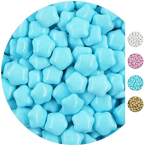 EinsSein 0,5kg Schokolinsen Sterne Schokosterne hellblau glanz Schoko Schokodragees - Gastgeschenke Weihnachten Taufe Babyparty Hochzeit - Altervative für Hochzeitsmandeln - perfekt für Candy Bar