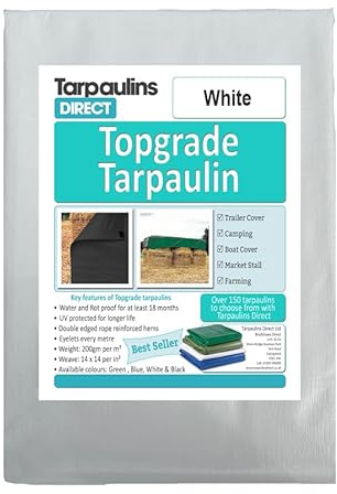 Topgrade Tarpaulin 200gsm 12.0m X 6.0m White Heavy Duty Waterproof Sheet Cover Tarp with Reinforcved Eyelets