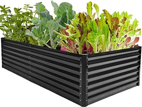 YITAHOME Outdoor Raised Garden Bed Kit 240x120x60cm, Raised Beds Thickened Zinc-Aluminum-Magnesium Stainless Steel Metal Raised Beds for Garden with Safety Rubber for Vegetables Flowers Fruits (Black)