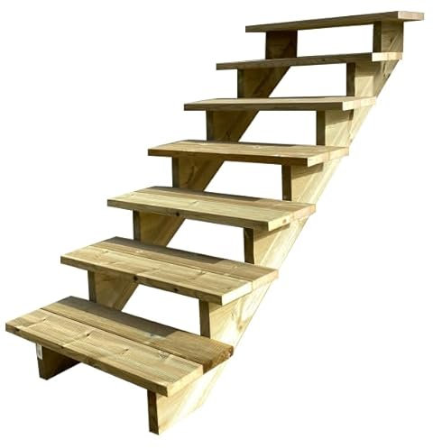 Scala esterna BERLIN, 7 gradini, Altezza 122cm, Larghezza 100cm, senza alzate, Scala in kit in Legno Autoclave- Vinuovo