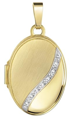 JEVELION Gold bicolor Medaillon 585/14 Karat für 2 Bilder Amulett Anhänger oval zum Öffnen für Damen mit Halskette
