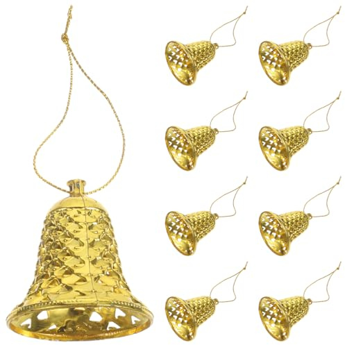 Christmas Gold Jingle Bells：12pcs Gold Bells for Xmas Hanging Decorations, Reusable Xmas Ornament Ringbell for Christmas Tree Pendant Holiday Decoration（Plastic，2inch）