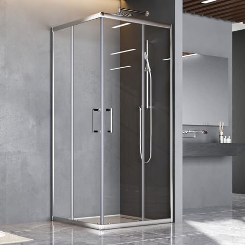 Duschkabine 90x90x185cm Eckeinstieg Schiebetür,Doppel Schiebetür Duschabtrennung 6mm ESG Glas Duschwand Dusche