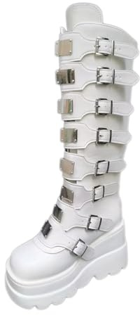 ticticlily Stivali Donna Scarpe Stringate Piattaforma Scarpe Grosse Zeppe Punk Goth Stivali a metà Polpaccio F Bianco 37 EU