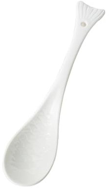 Petite Cuillère Ensemble de 2 cuillères à poisson en céramique, cuillère à soupe asiatique de 6.7 pouces, cuillère à Ramen en céramique, couverts for soupe, bouillie, Dessert, céréales et riz Cuillère