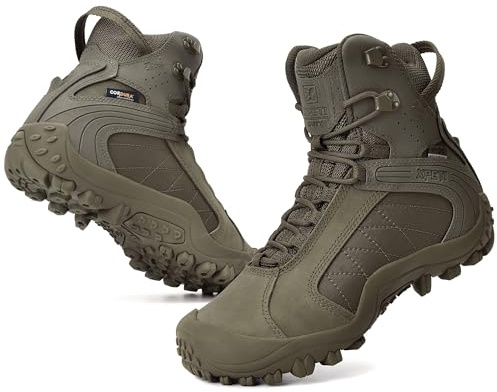 XPETI Mens Military and Tactical Boots 8 Waterproof Combat Leather Hiking Boot Men Olive Green Size 10 UK