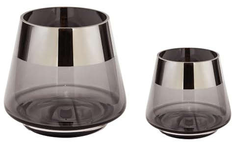 FINK Teelichthalter Set 2-teilig Jona - Kerzenglas Windlichter Glas Set - Kerzengläser Farben: Grau/Silber - Höhe 9/13 cm