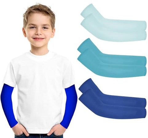 Hotfiary 3 Paia Manicotti da Braccio per Bambini, Manicotti a Compressione per Braccia di Raffreddamento Con Protezione Solare Uv per Ragazzi e Ragazze, Copertura Del Braccio per Il Basket, Il Basebal