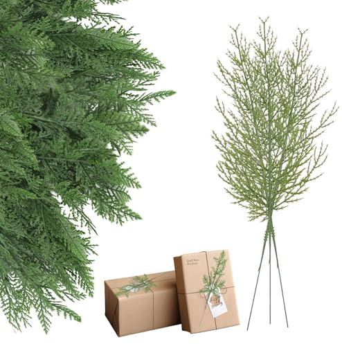 YUE QIN 50 Stück Tannenzweige Künstlich Wie Echt Grüne Künstliche Tannenzweige 11Inch Streudeko WeihnachtenKiefernblätter Zweige Wiederverwendbar für Girlande Kranz Weihnachtsverzierung und Heimga