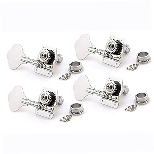 Vaguelly 4r Bass Stimmmechaniken für Bassgitarre Silberne Ersatzmechaniken aus Langlebiger Zinklegierung mit Elefantenohr Knopf für Präzises Bass Tuning