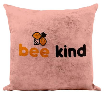 Fabulous Bee Kind Kissen aus Kunstleder, Rosa, Ökologie, Bio, Vielfalt, 40 x 40 cm, Leder-Haptik, inkl. Bezug und Kissen