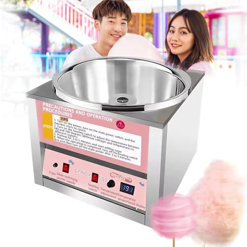 PODEC Commercial Cotton Candy Machine, 1200W Electric Candy Floss Maker with 18.5inch Stainless Steel Bowl, Cotton Candy Maker, Temperature Adjustable for Birthdays, Parties & Celebrations