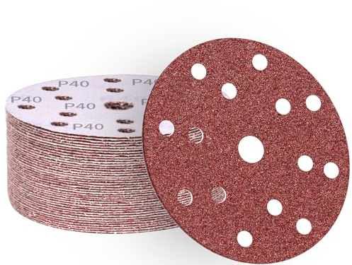 ALPXUXP Schleifpapier 150mm Klett 40 körnung 15-Loch Schleifscheiben Profi für Rund Exzenterschleifer(50 Stück)