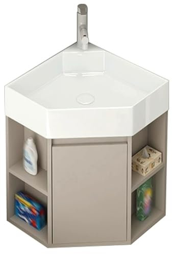 LYXWGRZD Lavabos d'angle de salle de bain, lavabo de salle de bain mural d'angle avec robinet et drain, meuble-lavabo d'angle de salle de bain avec conteneur de rangement(45cm/17.7in)
