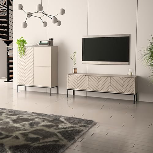 Lomadox Wohnzimmer Set 2-teilig Wohnzimmerschrank Wohnzimmermöbel Wohnzimmer Schränke modern in Kaschmir mit gefrästen Fronten