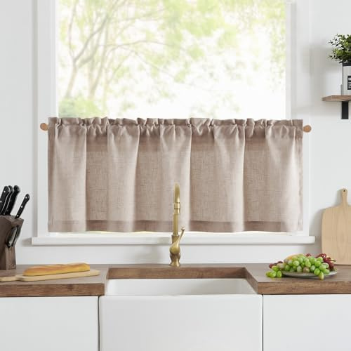 Vangao Scheibengardinen Leinenoptik Bistrogardine 1er Set 125Bx40Hcm Braun | Scheibengardine Modern 40cm lang mit Stangendurchzug Landhausstil Küchengardinen Lichtdurchlässig Küche Fenster Wohnwagen