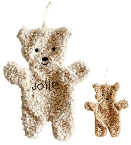 Manufaktur Liebevoll Schmusetuch Teddy Schmusetier Kuscheltuch Teddy Babygeschenk Geburt personalisiert Schnuffeltuch Baby Name Baby Spielzeug (Beiger Teddy)
