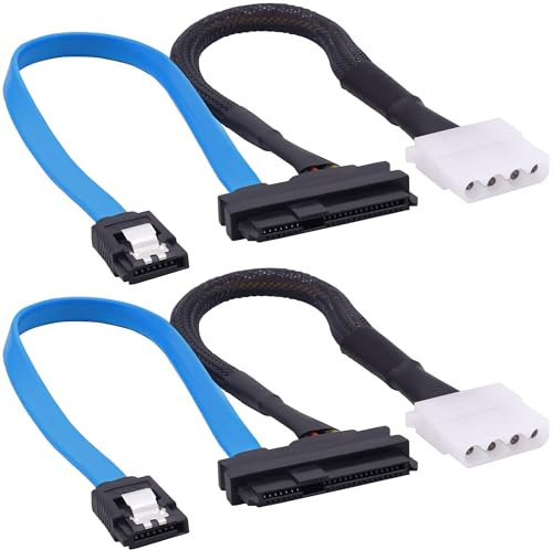 YARCHONN Cable de extensión SAS a SATA SFF-8482 SAS de 29 pines a SATA III 3.0 de 7 pines con interfaz IDE 4 pines LP4 Molex hembra a hembra para disco duro Raid -30 cm, 2 unidades