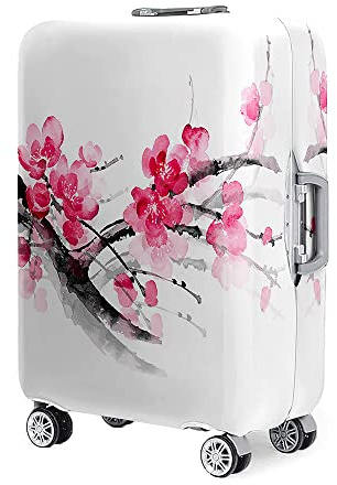 Fasbuy Elastisch Kofferhülle Kofferschutzhülle, Chinesischer Stil 3D Kofferschutz Waschechter Staubdichte Reise Kofferschutzhülle 18-32 Zoll, Reisekoffer Trolley Case Kofferhülle (Weiß,M)