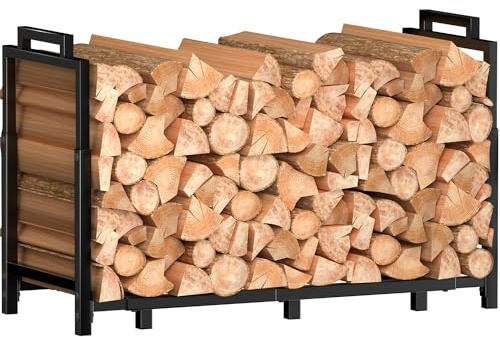 ZIPEEU Porte-Bûches Rectangulaire Range-Bûches Métal 400lbs 10 Pieds Réglable pour Cheminée Intérieur/Extérieur Transport Facile(128-150x33x58-78cm Noir)