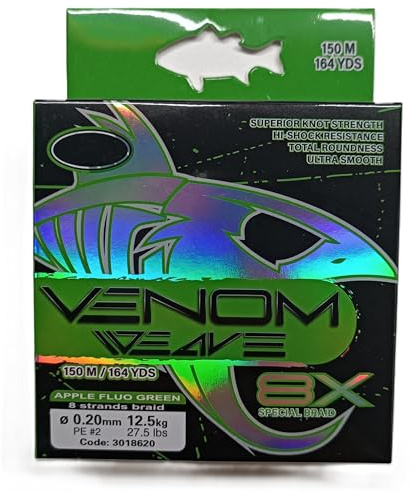 Venom X8 Geflochtene Angelschnur 0,06-0,30mm 150/300m - Ultraglatt, hohe Knotenfestigkeit & Schockresistenz, für Spinnfischen, Karpfen- & Raubfischangeln