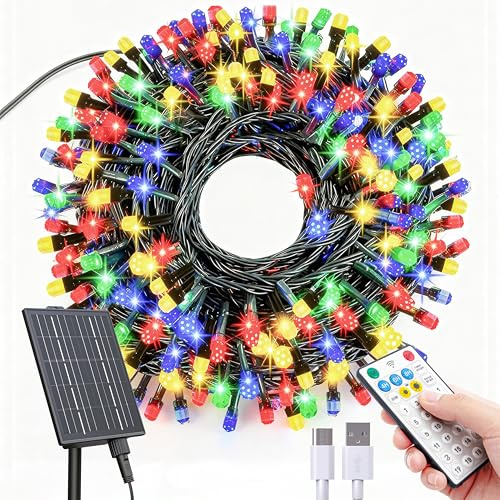 Amzxart Luces Navidad Exterior Solar, 105ft 300LED Luces Solares Led Exterior Jardin, 19 Modos, IP65 Impermeable Luce Natal Exteriores para BalcóN, JardíN, árbol de Navidad, Colorido