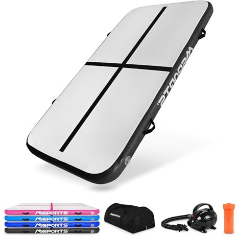 MSPORTS Air Track-matta 10 cm – uppblåsbar gymnastik- & tumbling-matta för gymnastik, cheerleading, yoga & fitness – 5 storlekar och 4 färger (Svart, 5 m x 1 m)