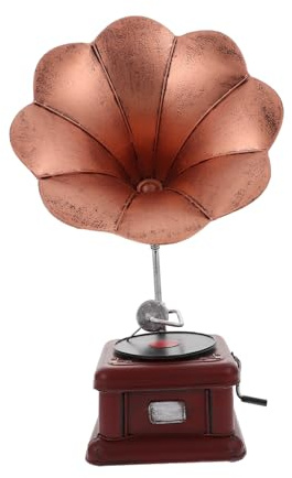 ROMISBABA Vintage Phonograph Model Decorative Figurine, Small Copper Retro Gramophone Ornament, Iron Artware for Home, Bar, Cafe Décor and Collectible Display